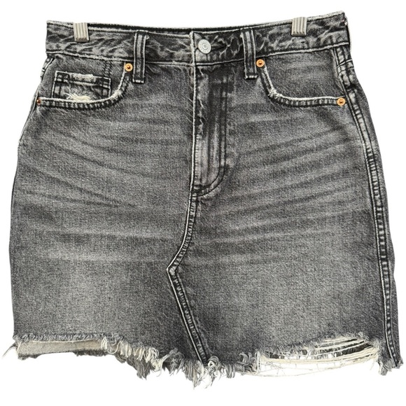 Abercrombie & Fitch Dresses & Skirts - Abercrombie Zoe A-Line Skirt Size 25 Black Acid Wash Denim Distressed
